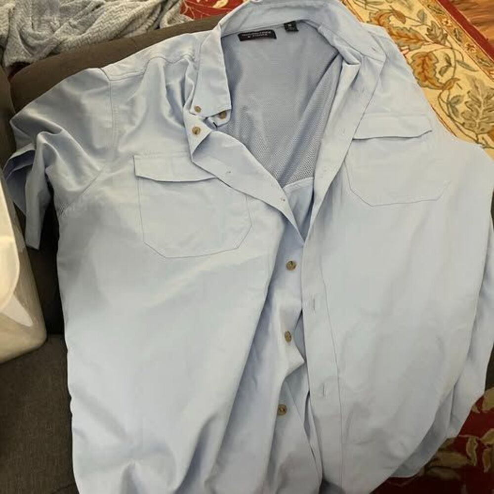 Roundtree & Yorke XL Light Blue Short Sleeve Fishing Shirt